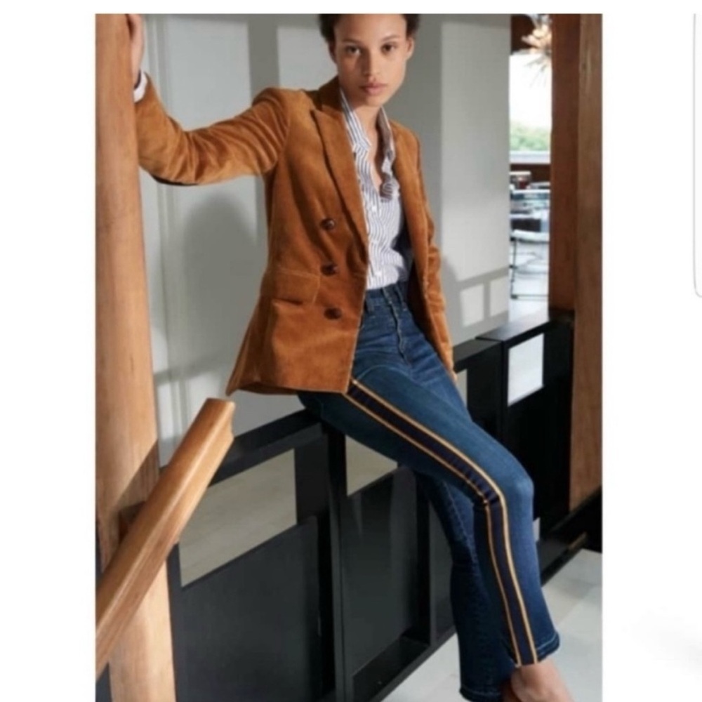 Veronica Beard Blue High Rise Jeans with Gold Stripe